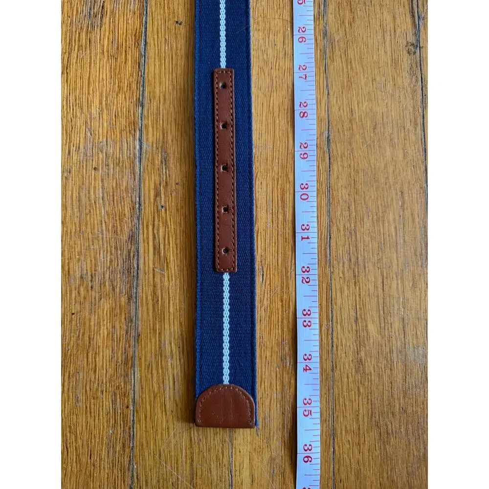 Reversible Blue Striped Cotton Italian Leather Belt Womens sz 30 (runs small)